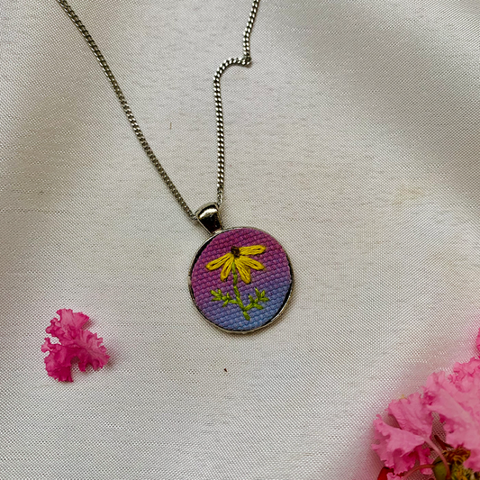 Blooming Daisy 2 - Hand Embroidered Pendant