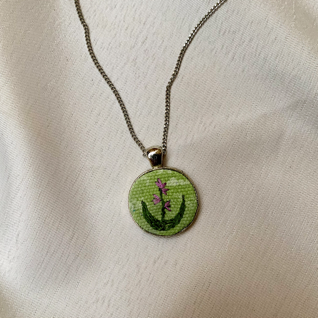 Lavender 2 - Hand Embroidered Pendant