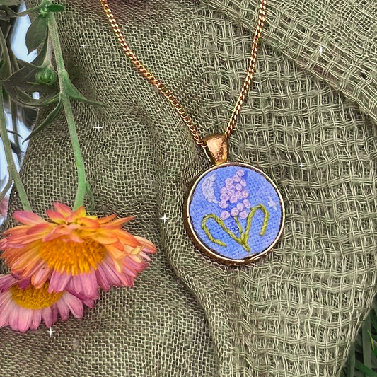 Lavender - Hand Embroidered Pendant