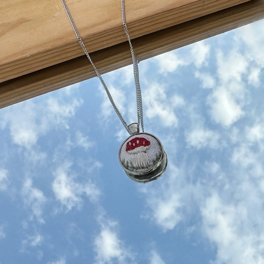 Mushroom in Wonderland - Hand Embroidered Pendant